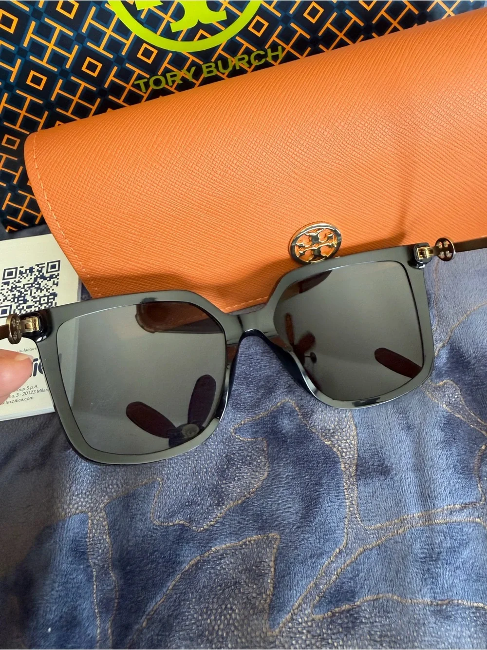 Tory Burch Black Sunglasses with Orange Case and Branded Bag